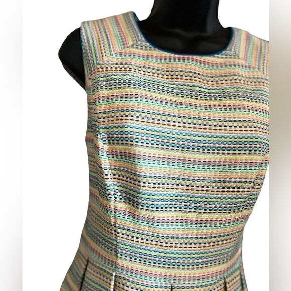 Shoshanna Prism Neon Pleated Fit and Flared Retro Dress - Picture 11 of 15